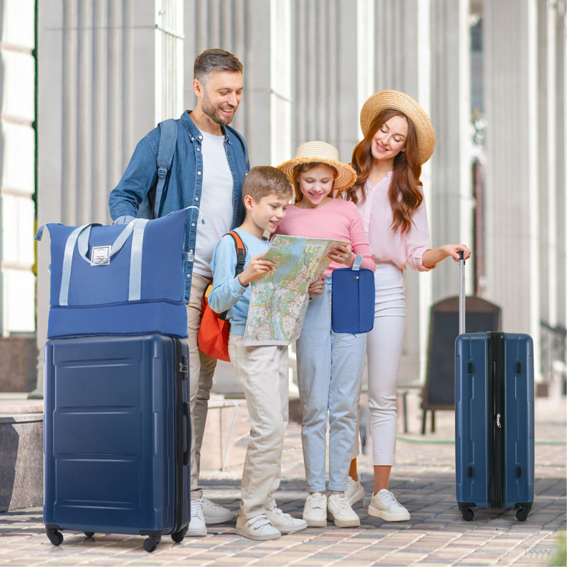Ensemble de 2 valises avec sacs Valise à roulettes extensible ABS avec serrure TSA 20 pouces + 28 pouces