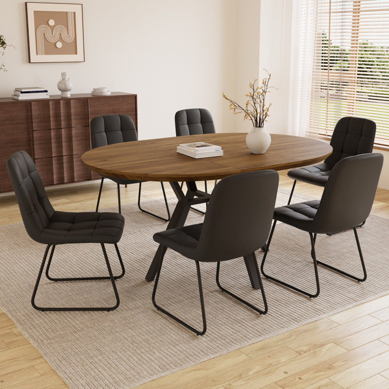 Ensemble de table de salle à manger extensible de 43,2 po à 59,1 po, table de cuisine ronde en bois de style Mid-Century, table basse en noyer pour 4 à 6 personnes, fauteuil en cuir synthétique