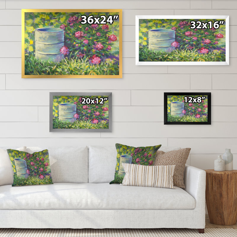 «Summer Bush Pions Barrel», reproduction sur toile avec cadre flottant, Cadre noir, H 8 po x l 12 po x P 1 po