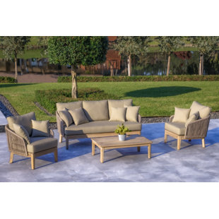 Eve 4-Piece Outdoor And Backyard Wood, Aluminum And Rope Furniture Set