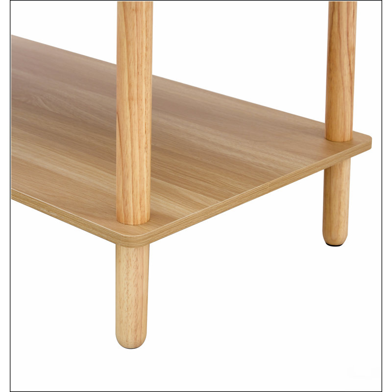 Table basse moderne à 2 niveaux pour meubles de salon, table centrale rectangulaire avec tablette de rangement ouverte, pieds arrondis en bois d'hévéa, stable et durable, assemblage facile
