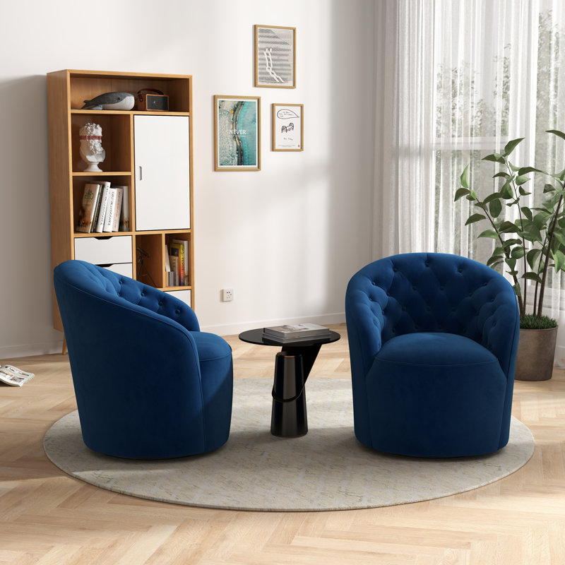 Kehr Velvet Swivel Barrel Chair, Navy Velvet