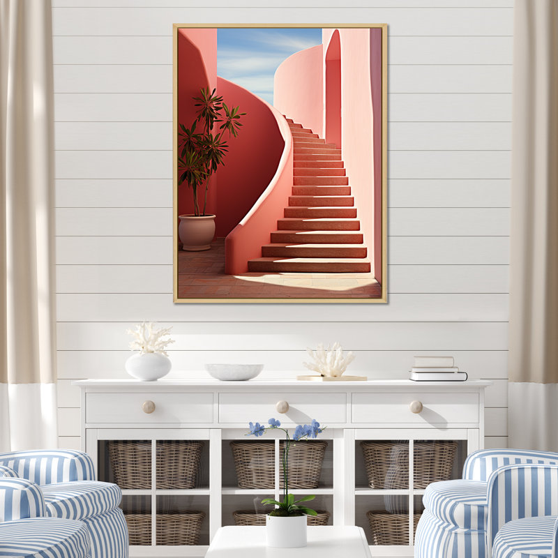 " Modern Architectual Stairway Grace " Print, Natural Floater Framed, 20" H x 12" W