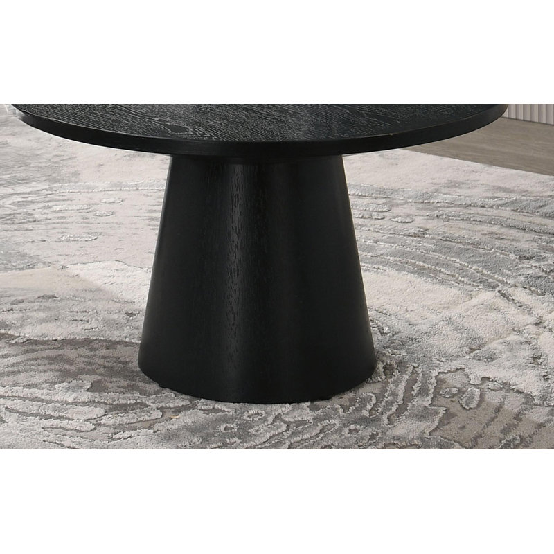 Table basse ronde de style contemporain de style contemporain avec base conique et structure en bois d'hévéa avec finition noire