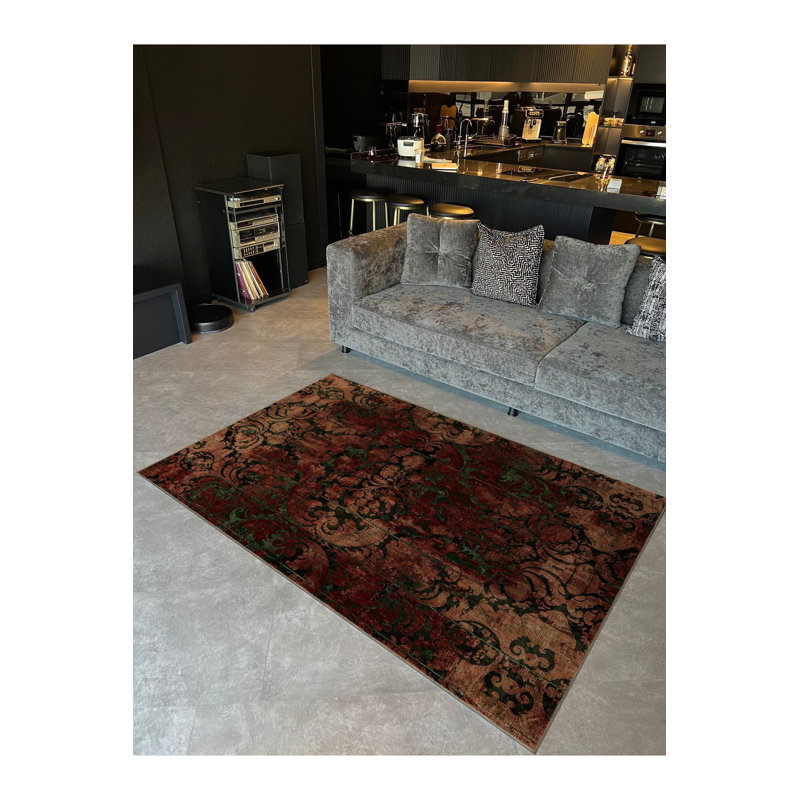 Tapis décoratif rétro bourgogne à motif traditionnel lavable à la machine, Tapis de couloir 2 pi 6 po x 6 pi 7 po