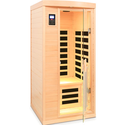 Low Far - Infrared One Person Indoor , Hemlock Wood Structure, 8 Heating Panels, Audio, Control, Temperature Conversion And Led Ambient Lighting Feature Lamp
