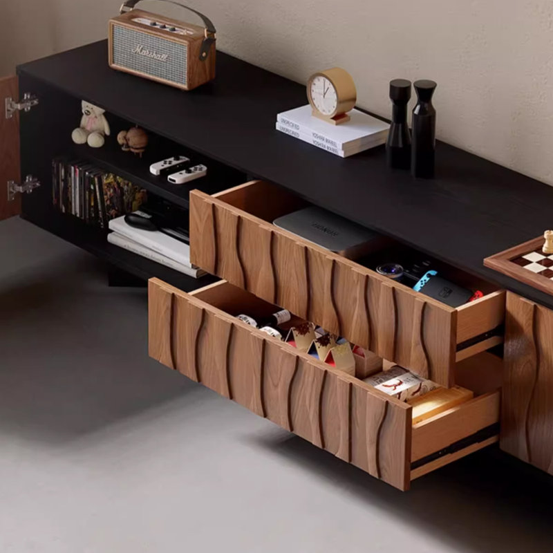 Meuble télé en bois massif de style rétro, 70.86"