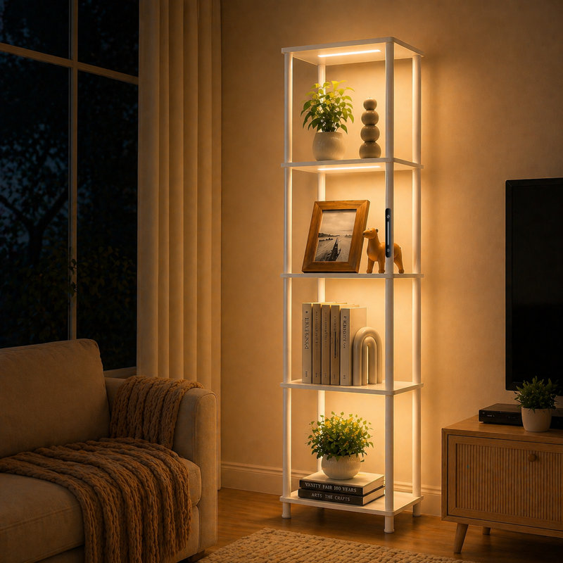 5-Tier Ironck Bookshelf with LED Lights, Touch & Remote Control, White