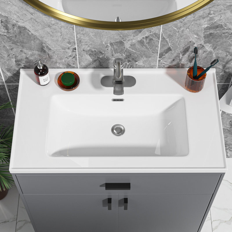 Plateau de meuble-lavabo rectangulaire en céramique blanc avec lavabo simple l 35 po x P 20 po