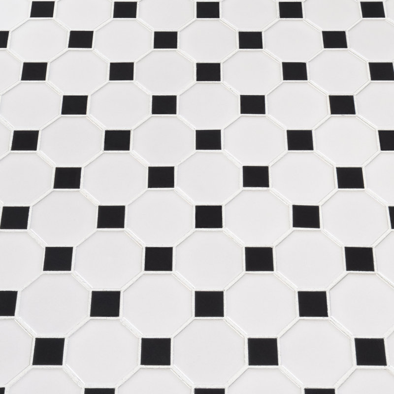 Ackland Silica White Octagon 12 in. x 12 in. Glossy Porcelain Mosaic Floor and Wall Tile