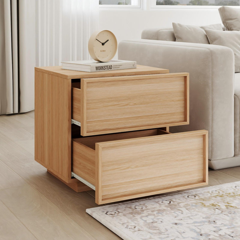 18.9" Wooden Nightstand with 2 Drawers, Oak