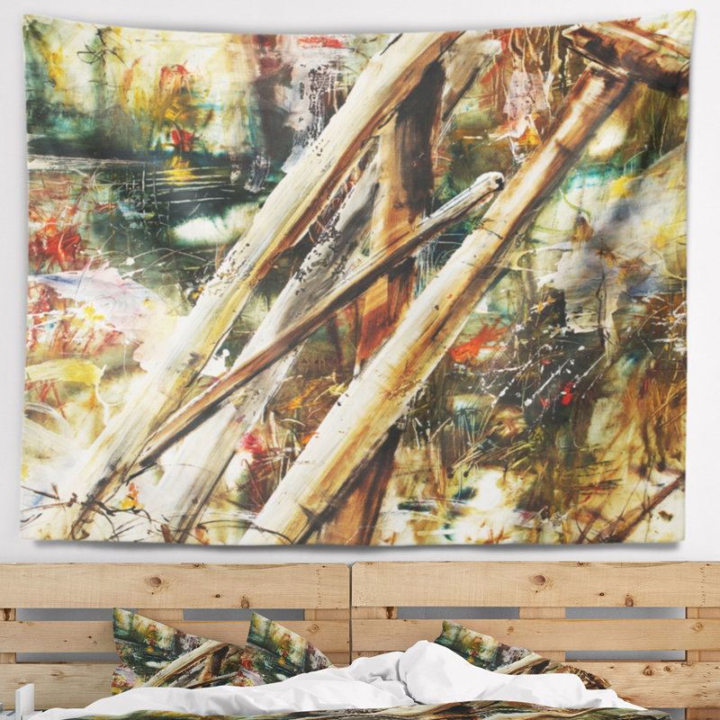 Outils de polyester et tapisserie abstrait à motif avec accessoires suspendus inclus, H 32 po x l 39 po