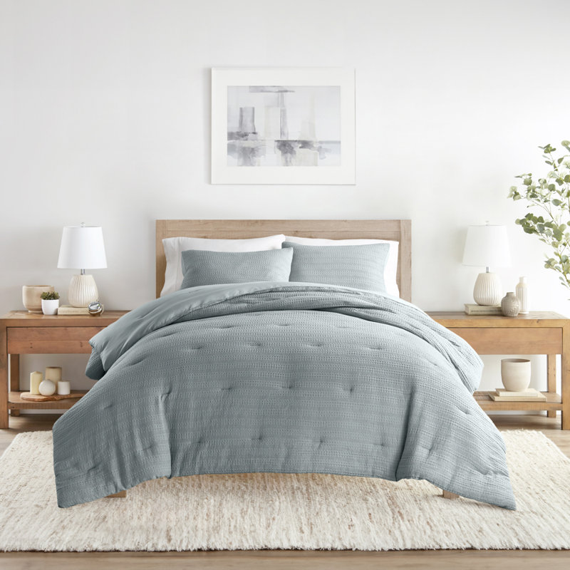 All Season Textured Down Alternative Comforter Set, Light Blue, Queen