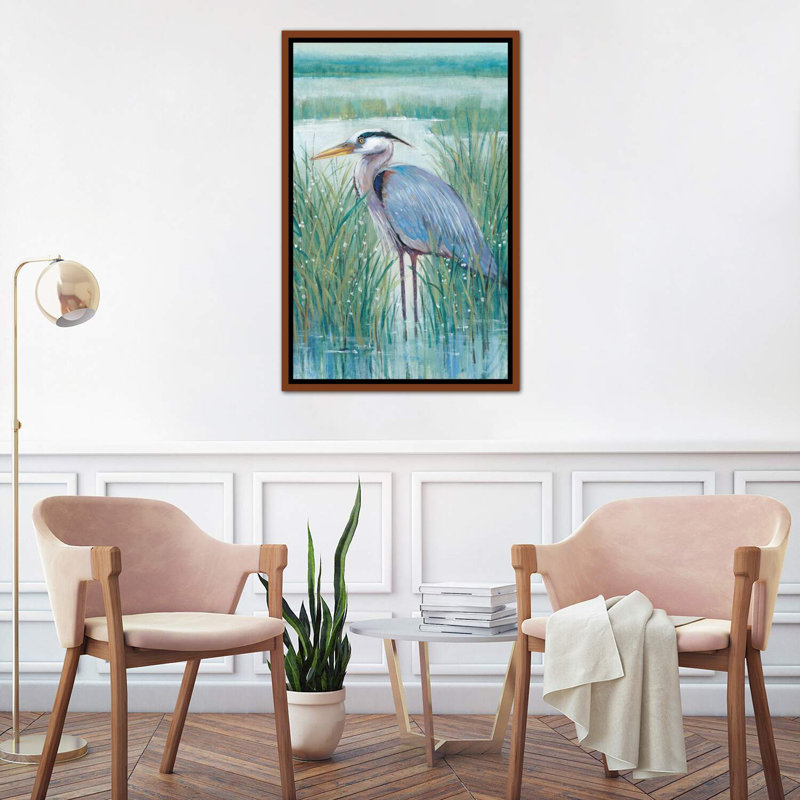 «Wetland Heron II» par Timothy O 'Toole - impression d'art graphique, H 40 po x l 26 po x P 1,5 po, Cadre flottant brun
