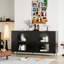 Armoire décorative laquée noire avec 4 portes en verre: Buffet en bois pour l'entrée, Buffet de rangement dans la salle à manger. Conception minimaliste, tablettes réglables, fabrication-2098550970