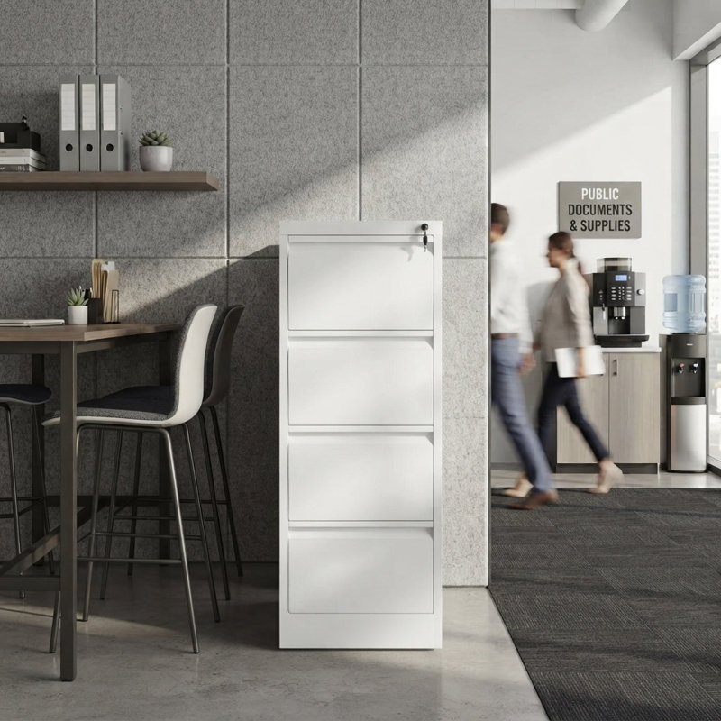 Classeur vertical métallique à 4 tiroirs, 133 cm (H) x 38,6 cm (L), avec serrure et système antibasculement, en acier robuste, pour formats Lettre/A4/Légal, blanc.