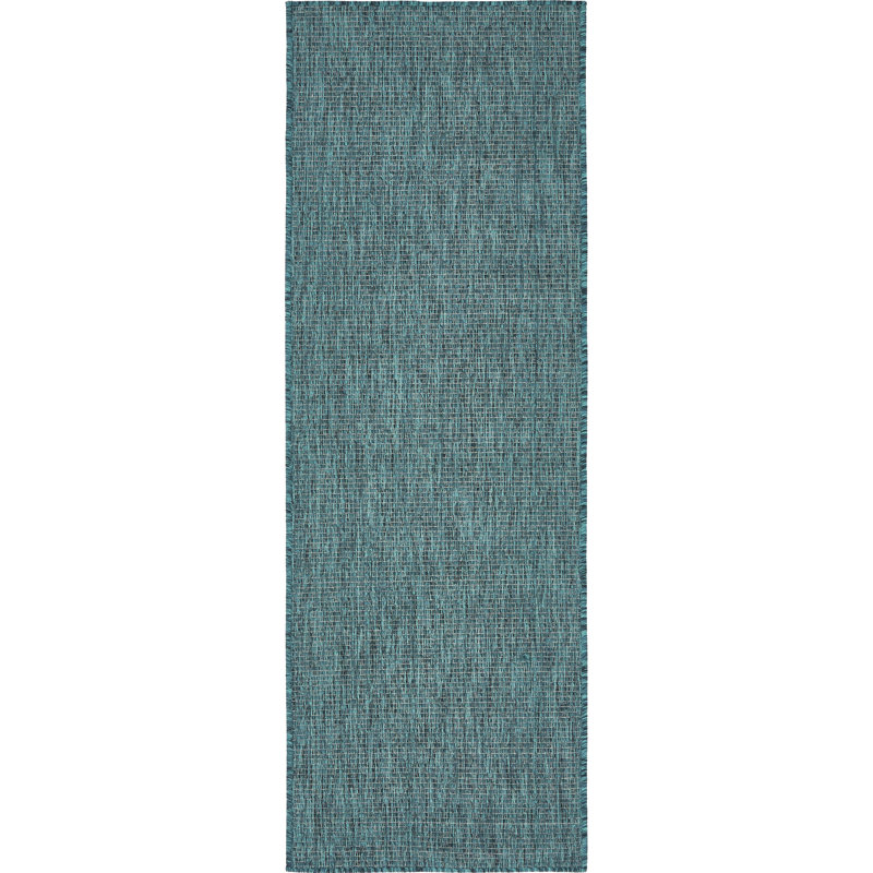 Tapis bleu sarcelle intérieur / extérieur Sevim, Tapis de couloir 2 pi x 6 pi 1 po