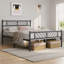 Minimalist Metal Slatted Bed Platform with Arrow Design Headboard-101248772-101364235