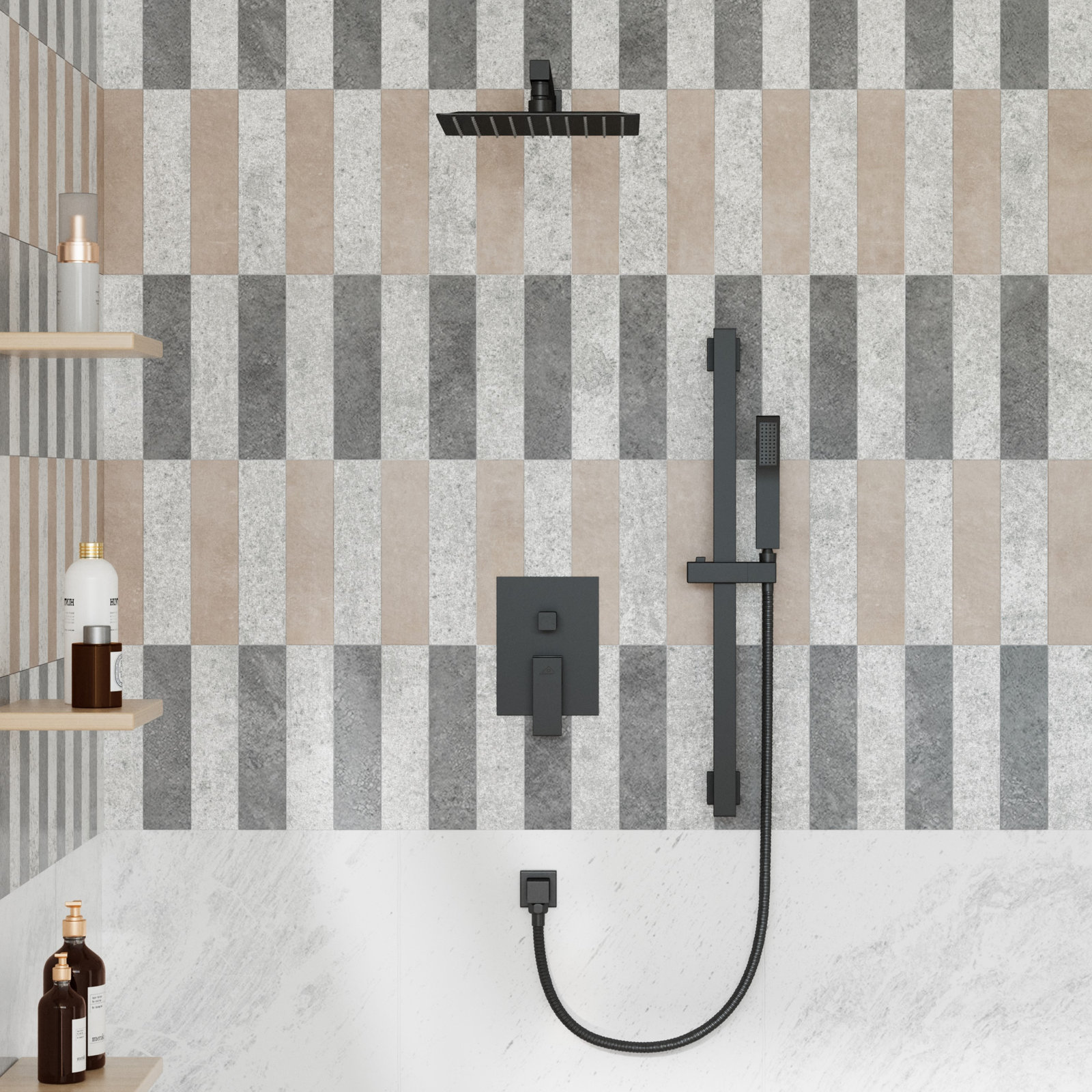 Slidea Complete Rainfall Shower System, Matte Black