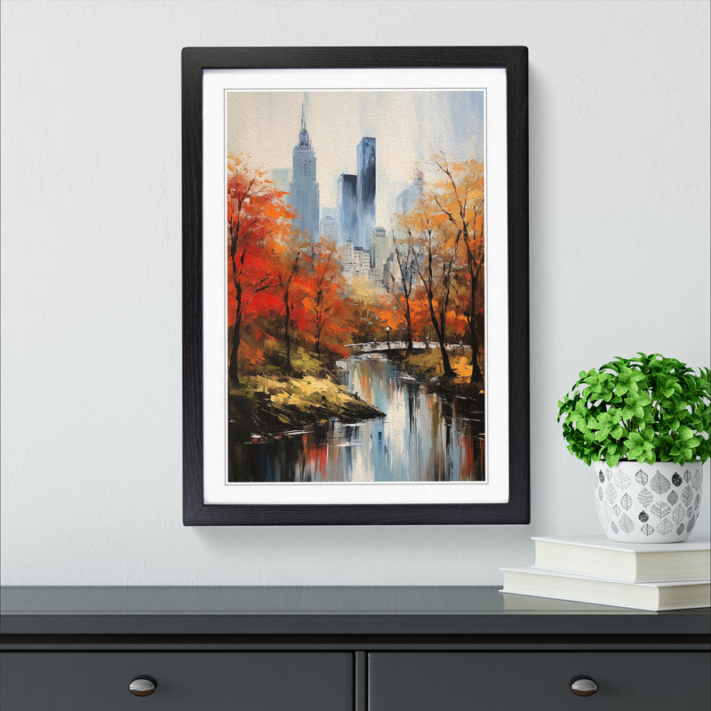 Central Park Gestural - Single Picture Frame Print on Wood, Black Framed, 34cm H x 25cm W x 2cm D