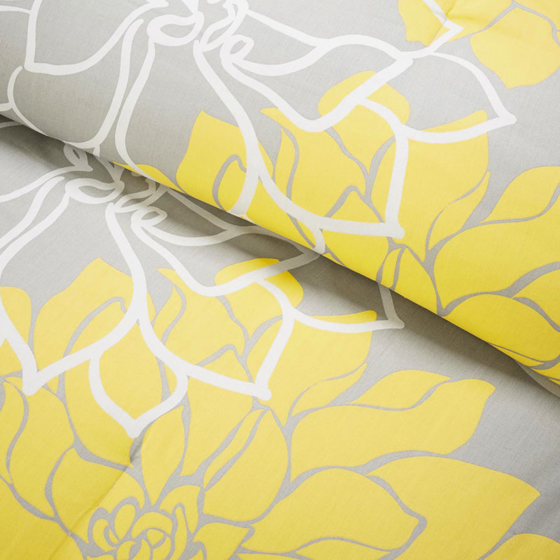 Édredon très grand en taupe gris / jaune, coton avec coussin de l 16 po x L 16 po et rembourrage à imprimé très grand de 15 po gris et jaune