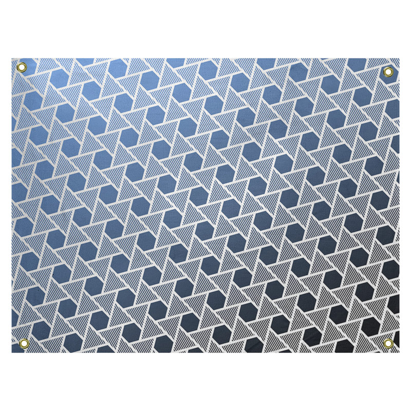 Tapisserie murale hexagonales et triangles, H 26 po x l 36 po, Noir / Bleu