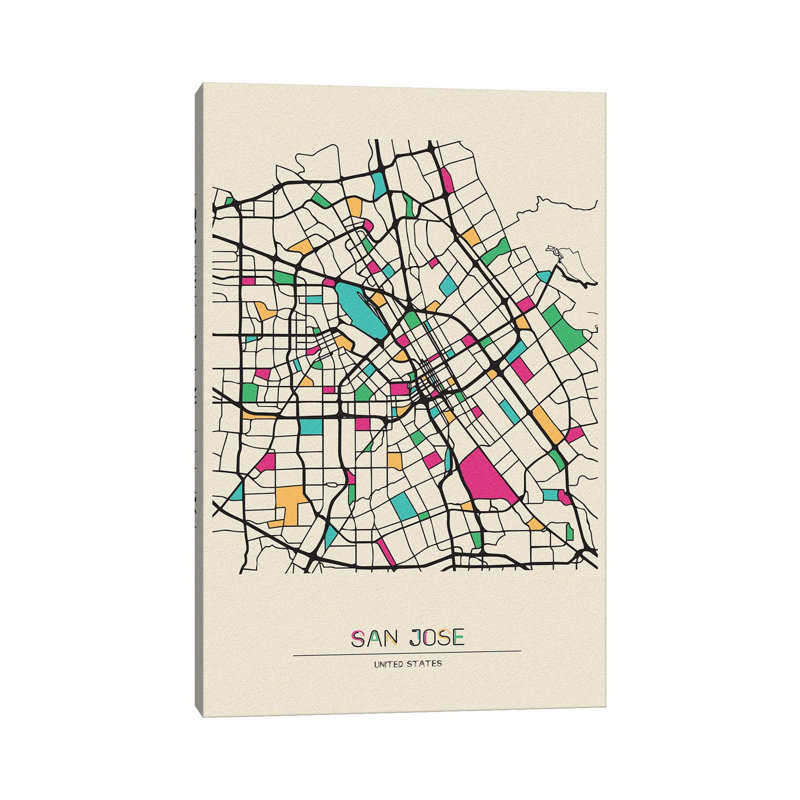 San Jose, California Map by Ayse Deniz Akerman - Wrapped Canvas Gallery-Wrapped Canvas Giclée, 20.32 cm H x 30.48 cm W