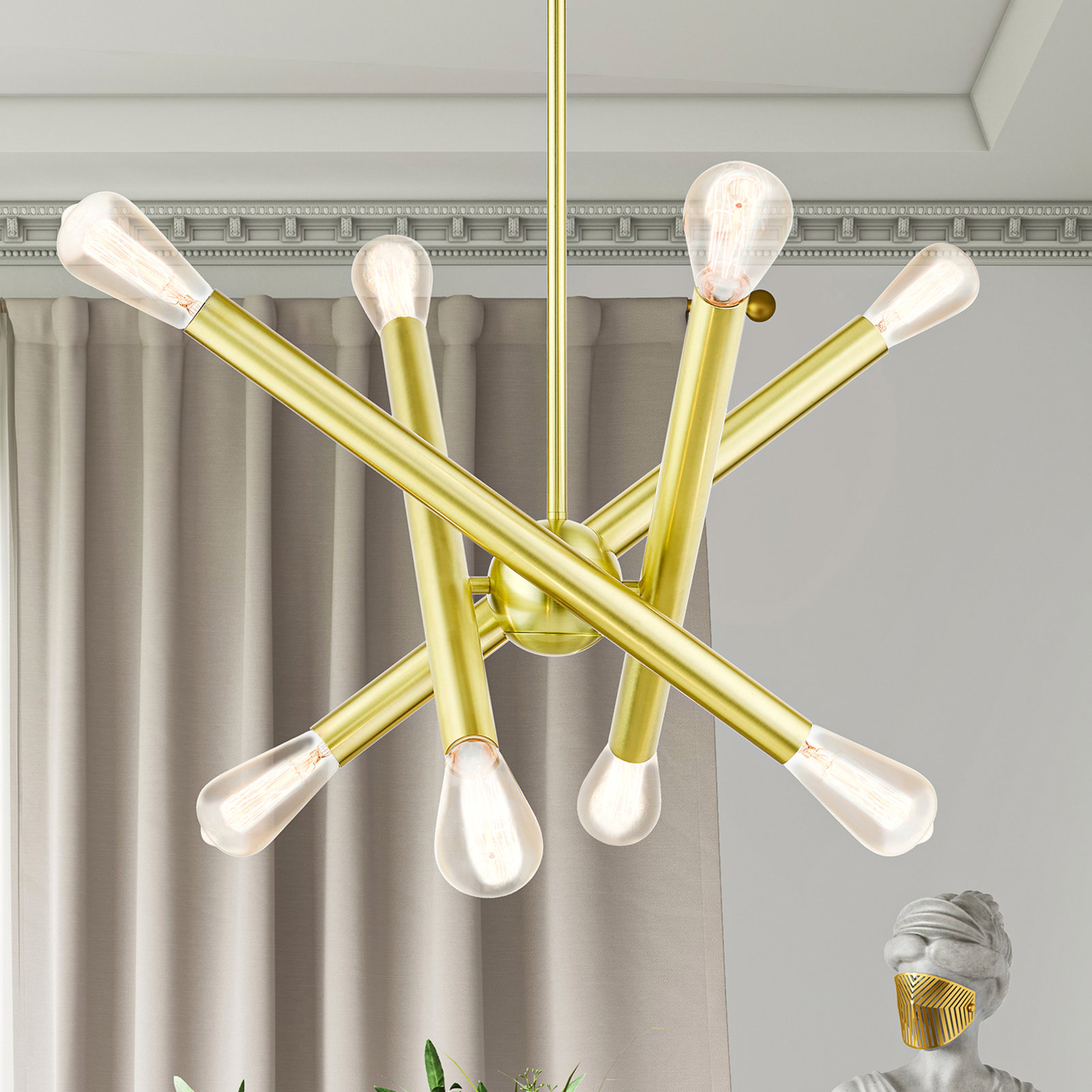 Ruven 8 - Light Chandelier, Satin Brass