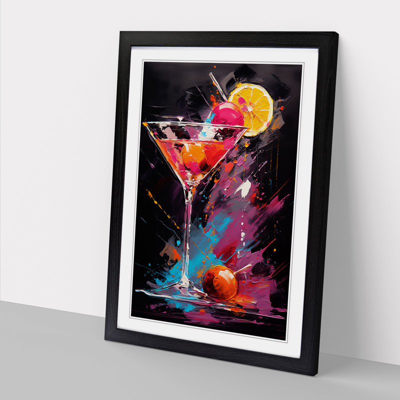 Cocktail Gestural No.2 - Single Picture Frame Print on Wood, 64cm H x 46cm W x 2cm D, Black
