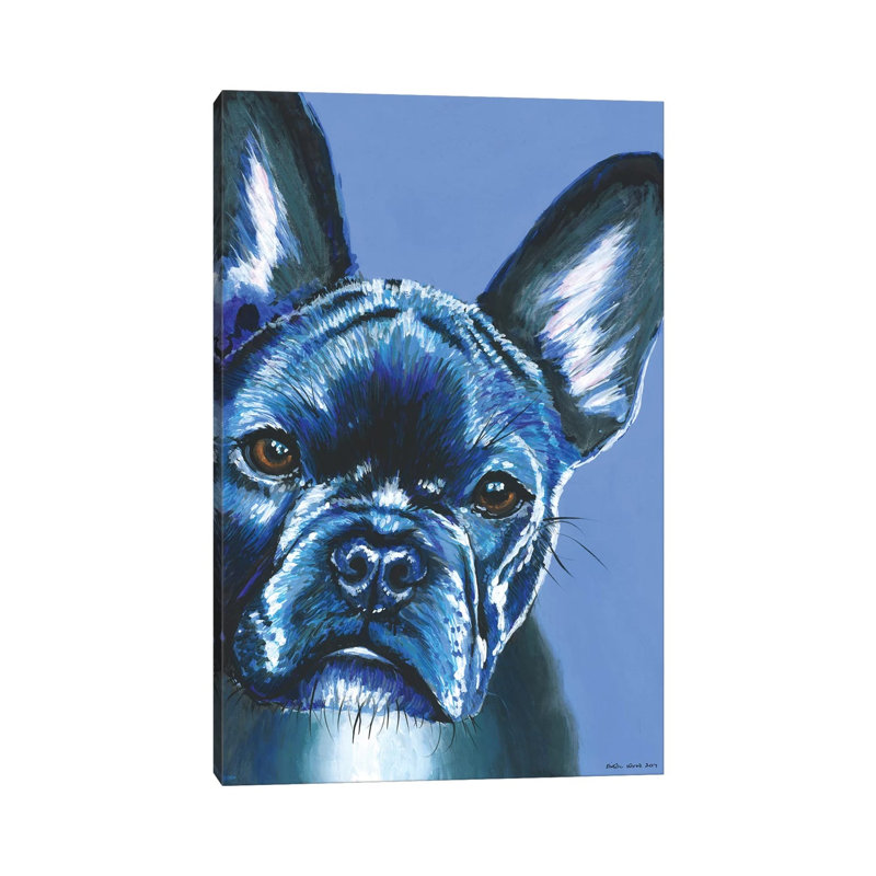 French Bulldog On Blue by Kirstin Wood - Painting on Canvas, Wrapped Canvas, 20.32 cm H x 30.48 cm W