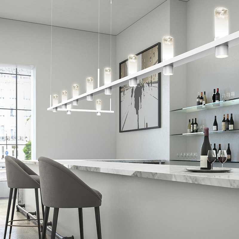 Intervals® 6 - Light LED Pendant, Clear, Satin Black, 11.5" H x 48.25" W x 4"D
