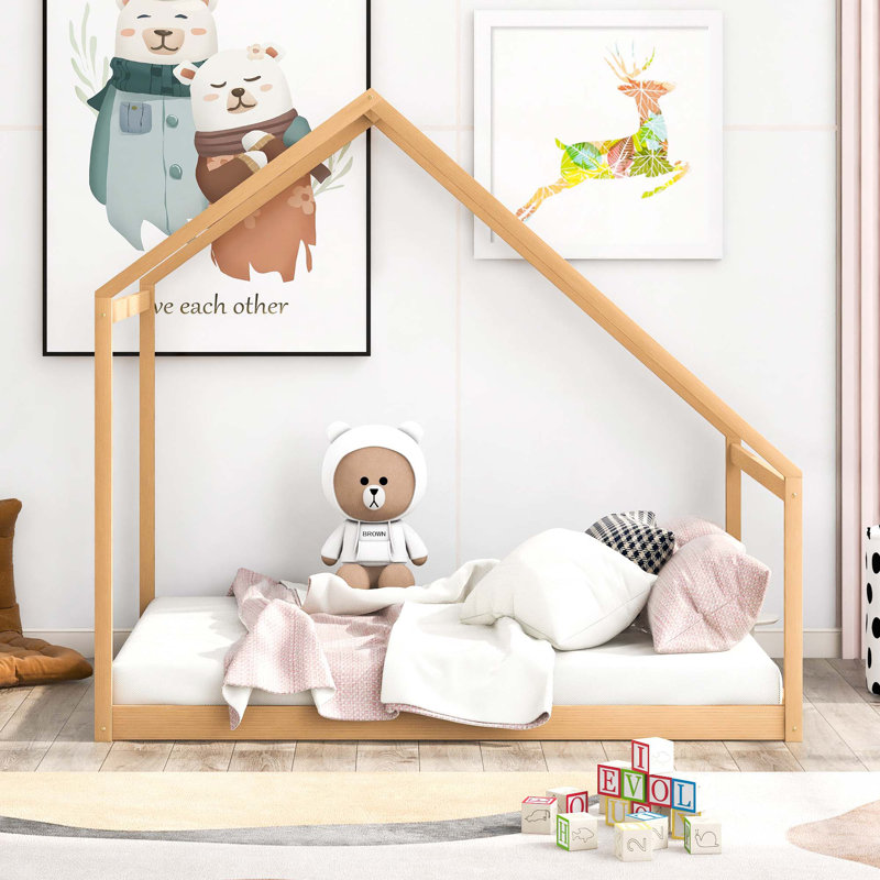 Lit en bois sans lattes, Naturel, Double