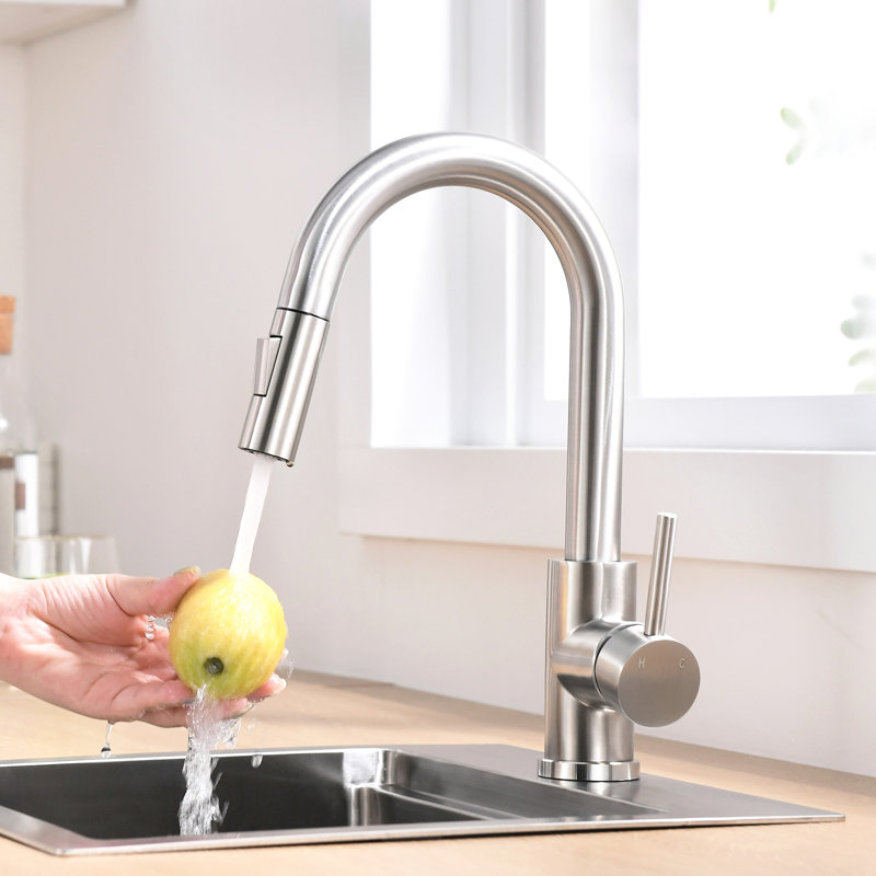 Modern Kitchen Faucet With Pull Down , Brushed Nickel Bathroom Sink Faucet, Single Handle Design Ceramic Filler For And Sinks, Contemporary Style