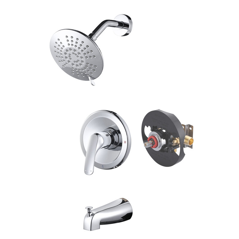 Single Handle Shower Faucet With Tub Spout, Shower Faucet Set with Shower Head, Polished Chrome