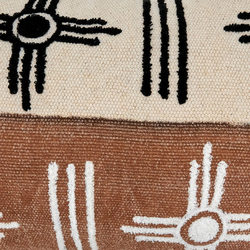 Two-Tone Beige and Brown Embroidered Rectangular Throw Pillow