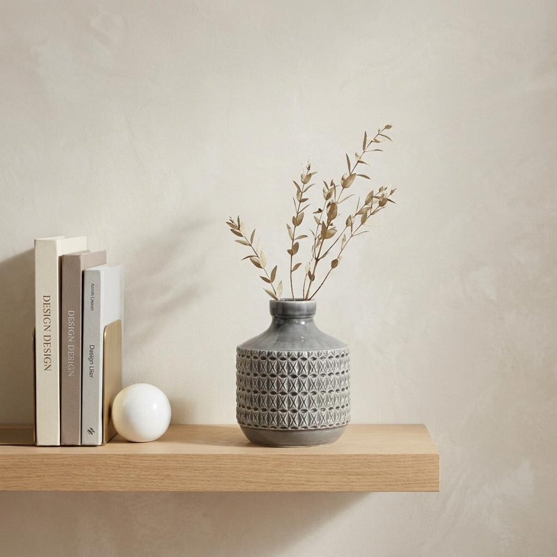 Gray Geometric Cylinder Terracotta Table Vase, 10" H x 6.5" W x 6.5" D