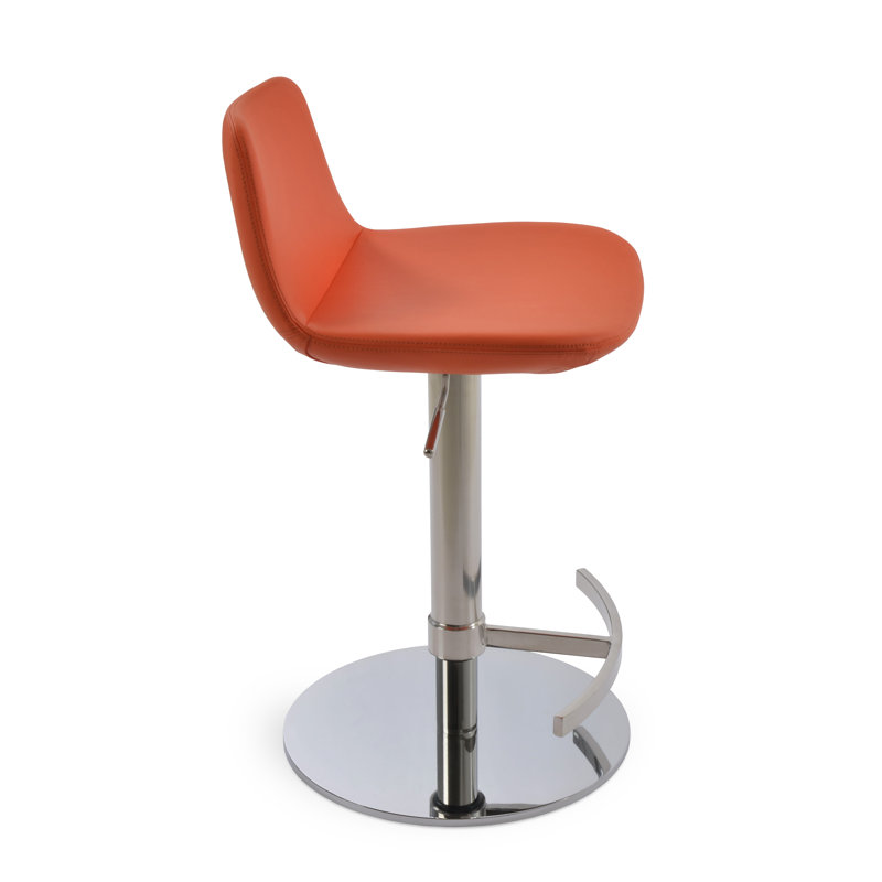 Pera Swivel Adjustable Height Bar Stool, Chrome, Leatherette Orange