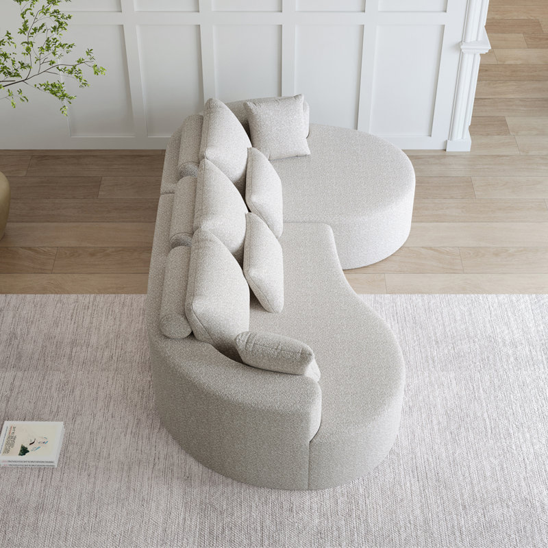 Canapé modulaire courbé sans siège à 4 places avec 7 coussins Chenille, Orienté à droite, Beige
