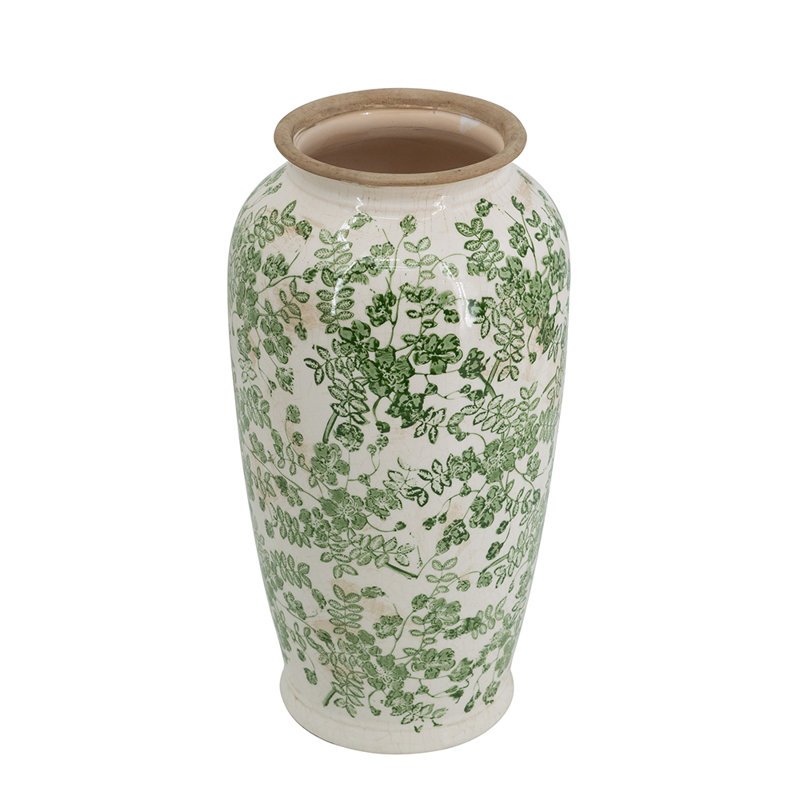 Vase à fleurs - 7,5 po x 7,5 po x 14,5 po - vert / blanc