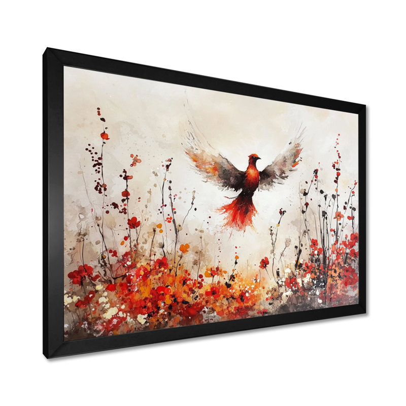 «Bird Phoenix Rising In Adversity», impression d'art mural Phoenix, Single Picture Framed Print without Mat, Black