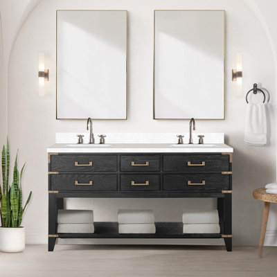 Meuble-lavabo double avec comptoir en quartz