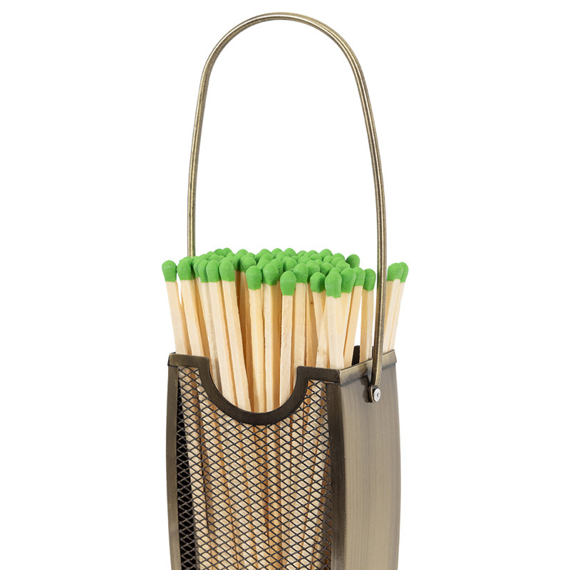 Modern Ember Match Stick Holder | Decorative Mesh Metal Storage Bucket, Caddy, Aged Brass