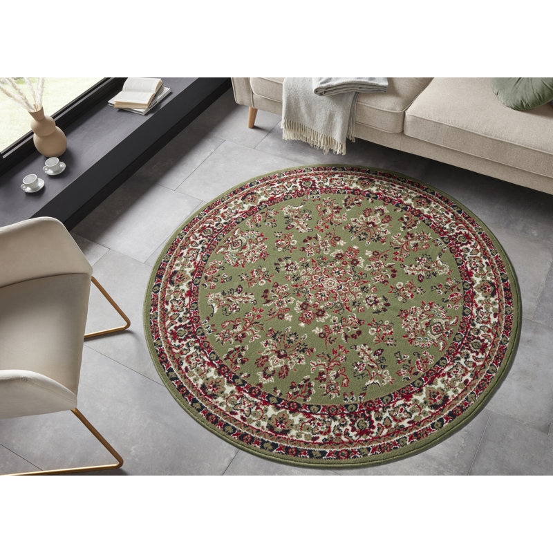 Zabul Tufted Green/Red/Cream Rug, Round 140cm