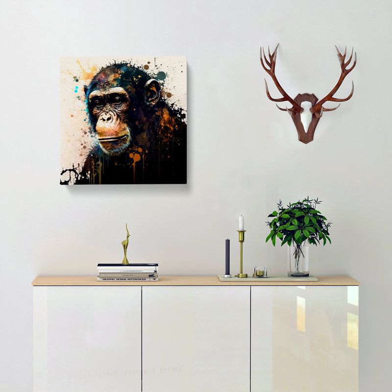 Monkey Abstract Expressionism - Wrapped Canvas, 50cm H x 50cm W x 3cm D