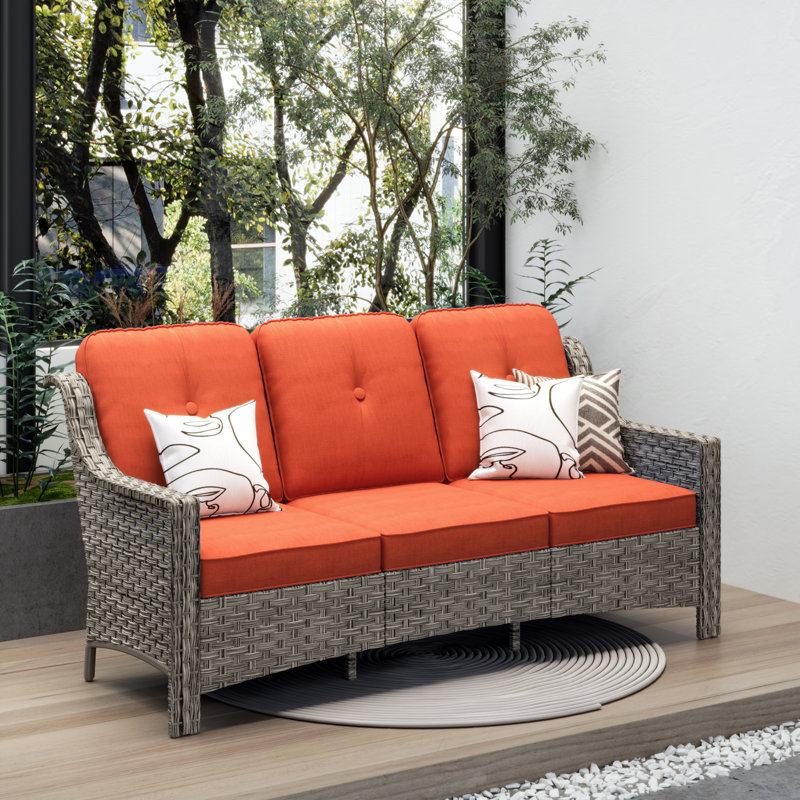 Witar 72'' Wide Straight Patio Sofa with Cushions, Orange