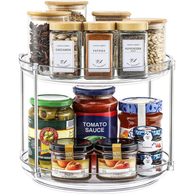 Organisateur de plateau tournant à 2 niveaux en acrylique Lazy Susan - Support à épices rotatif pour cuisine, garde-manger, salle de bain et placard