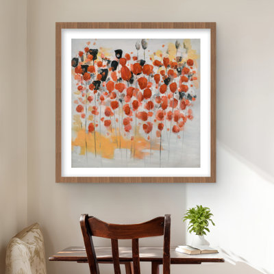 Motif de fleurs abstraites à pois rouges - reproduction encadrée moderne
