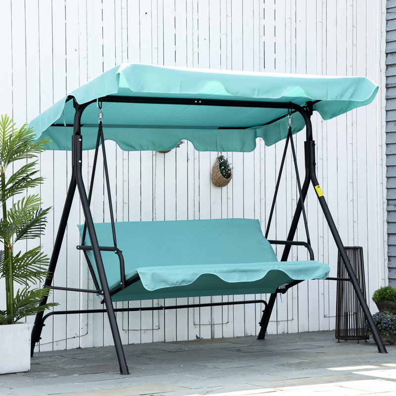 Canopy Porch Swing Chair For 3, , Steel Frame & , Excellent Poolside Enjoyment 3 Adults Patio Swing, Canopy, Fit Poolside, Backyard Spaces