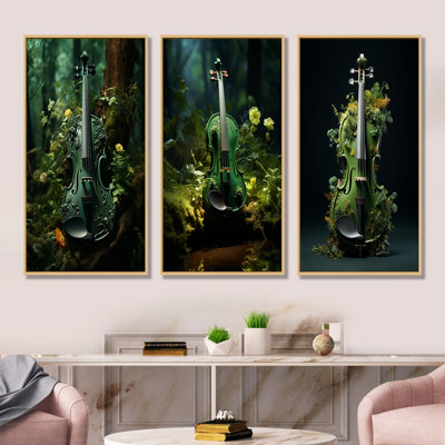 Violin Verdure In The Forest - Music Canvas Wall Art Set Of 3