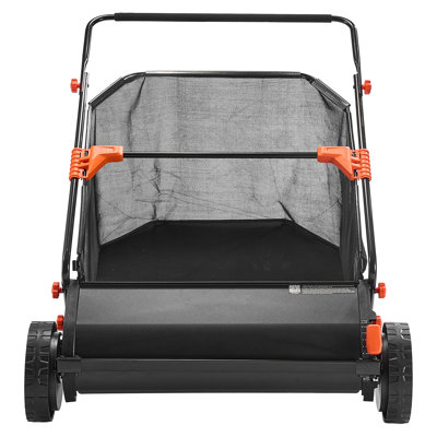 Push Lawn Sweeper, 30 in Leaf & Grass Collector with 12 cu. ft. Hopper Bag, Adjustable Brush Height & Spinning Brushes, Heavy-Duty Yard Sweeper with Rubber Wheels for Leaves Grass Cleanup